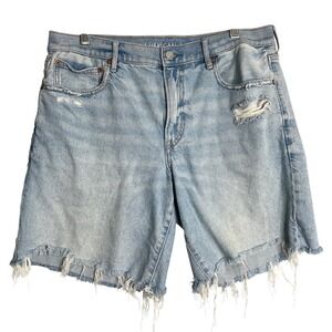AE Perfect Bermuda Short Womens 12‎ Blue Light Wash High Rise Distressed